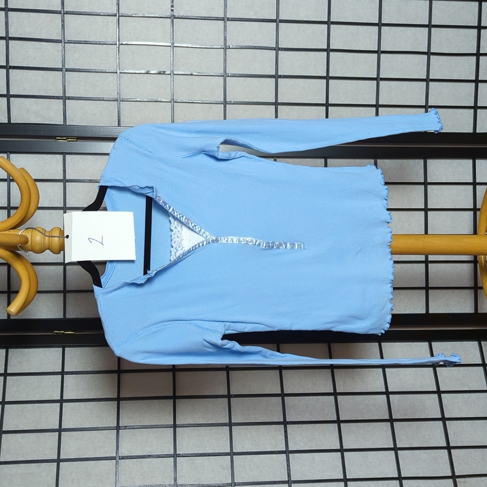 2 MOST baby blue long sleeve top with faux cami and lettuce style trim